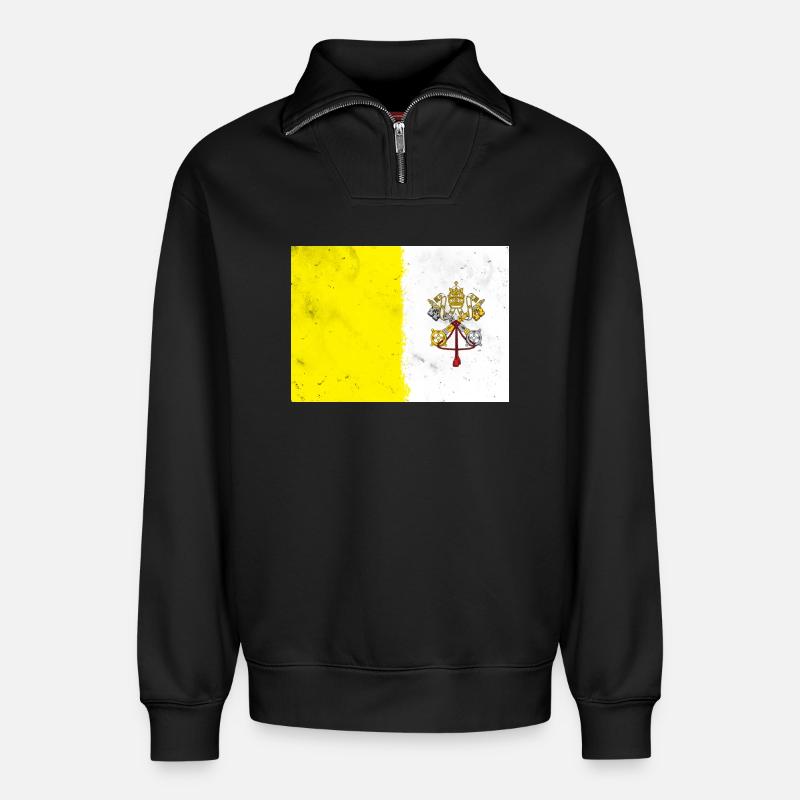 Drapeau du Vatican - Sweat unisexe décontracté en coton biologique à demi-zip – de SPREAD - noir