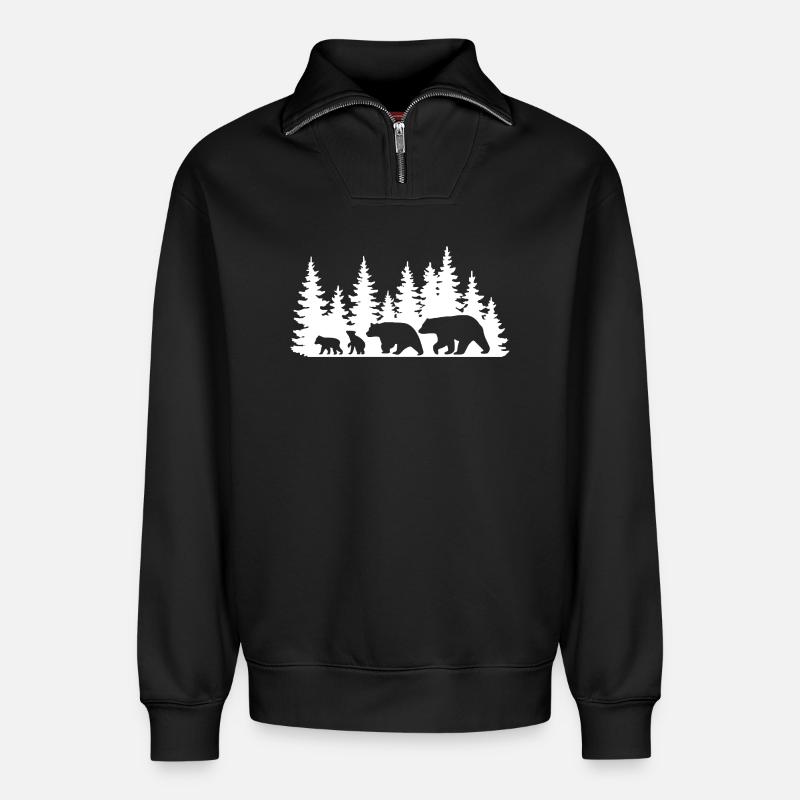 Silhouette Wald Tierwelt Design - Relaxed Unisex Organic Half Zip Sweatshirt – von SPREAD - Schwarz