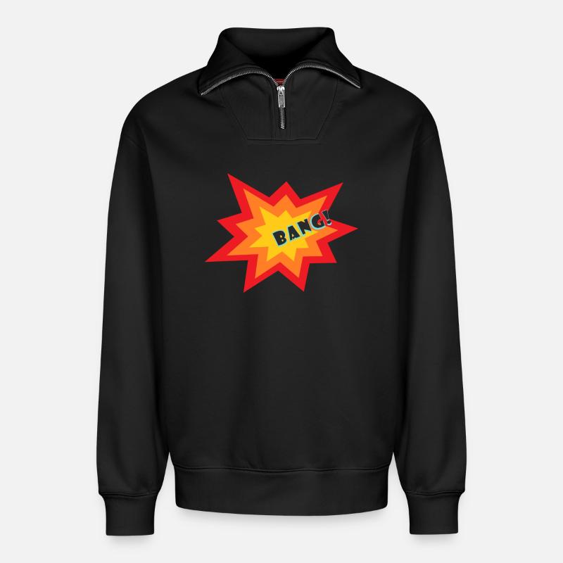 Explosion d’étoiles - Sweat unisexe décontracté en coton biologique à demi-zip – de SPREAD - noir