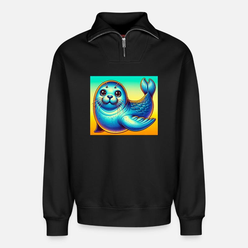 Siegel - Relaxed Unisex Organic Half Zip Sweatshirt – von SPREAD - Schwarz