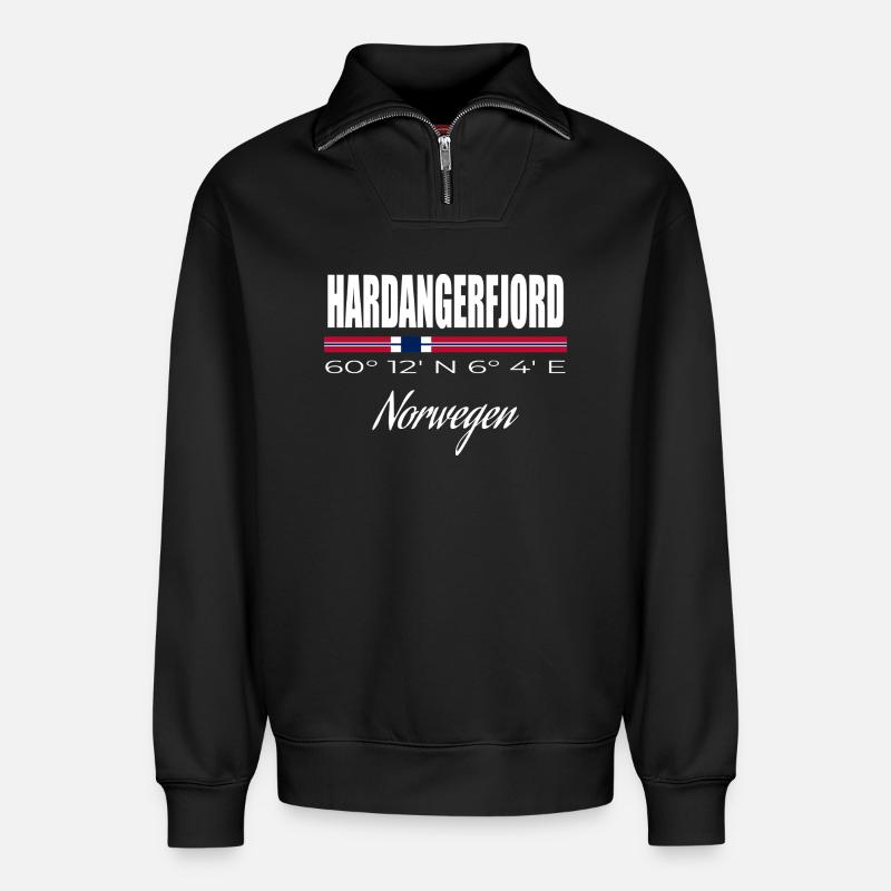 Hardangerfjord - Relaxed Unisex Organic Half Zip Sweatshirt – von SPREAD - Schwarz