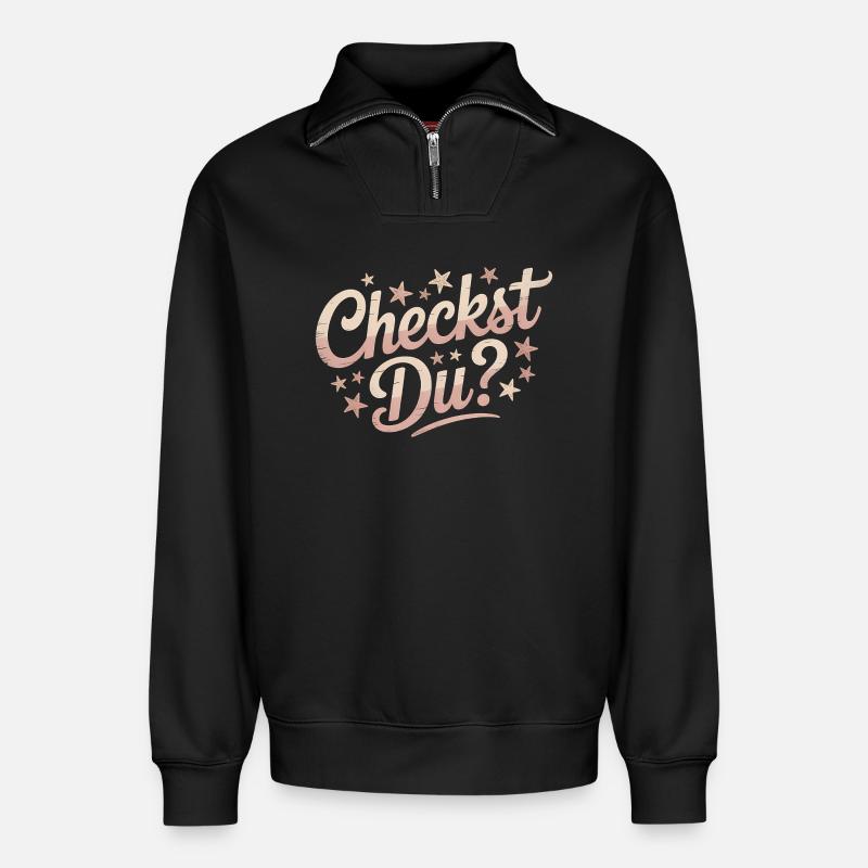 Checkst Du - Funny Memes - Relaxed Unisex Organic Half Zip Sweatshirt – von SPREAD - Schwarz