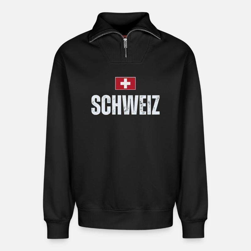 Schweizer Flagge, Schweizer Patriot - Relaxed Unisex Organic Half Zip Sweatshirt – von SPREAD - Schwarz