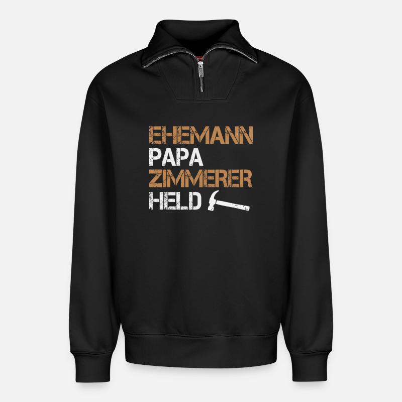 Ehemann Papa Zimmerer Held Zimmermann Handwerk - Relaxed Unisex Organic Half Zip Sweatshirt – von SPREAD - Schwarz
