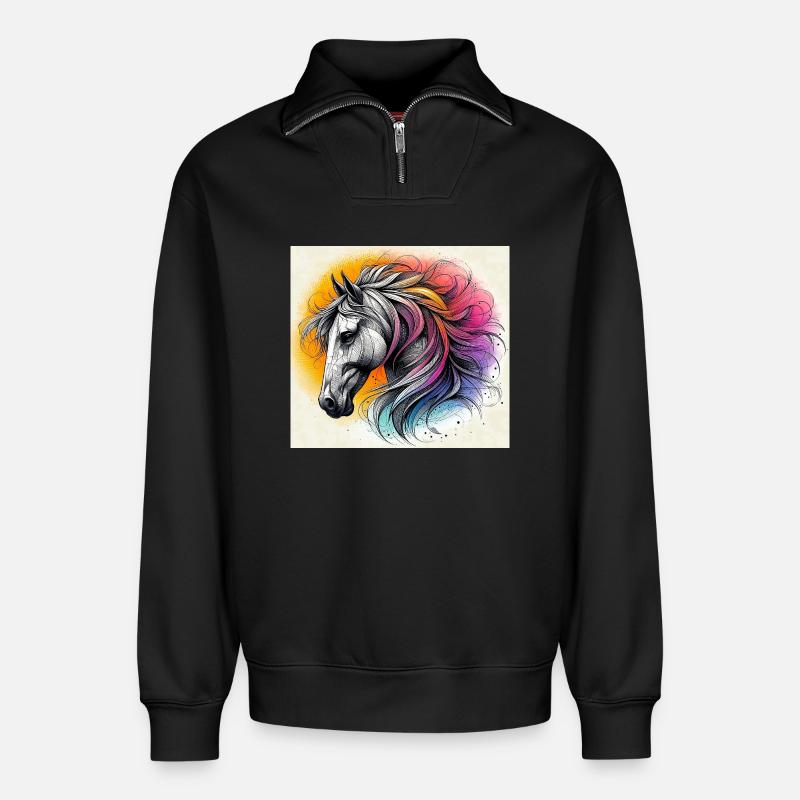 Pferd - Relaxed Unisex Organic Half Zip Sweatshirt – von SPREAD - Schwarz