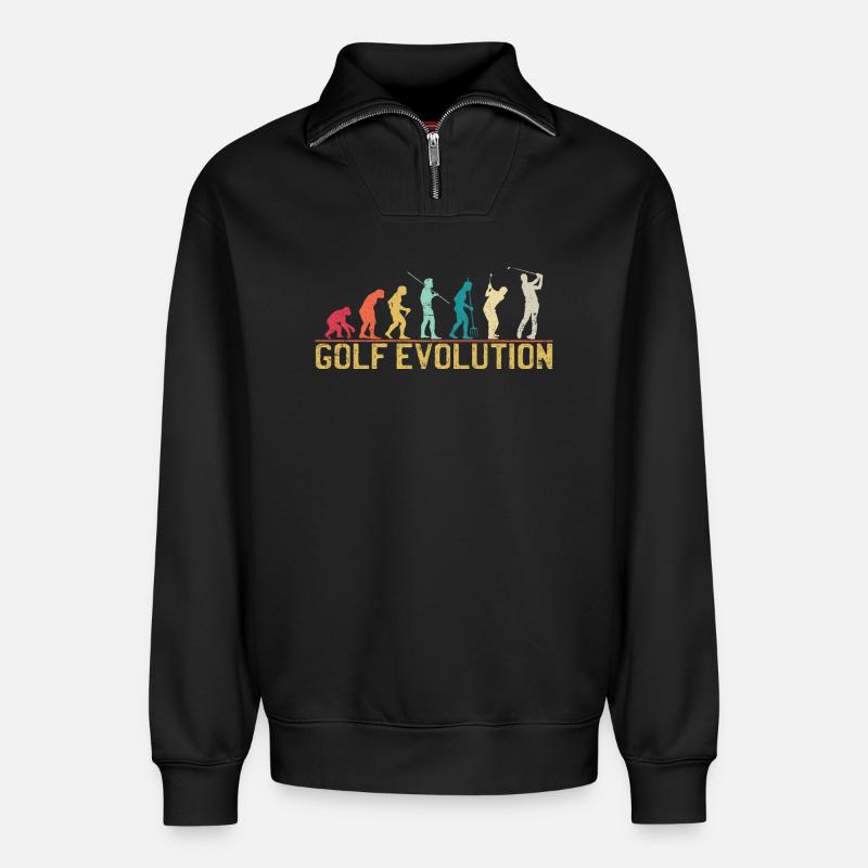 Golf Evolution Silhouette Design - Sweat unisexe décontracté en coton biologique à demi-zip – de SPREAD - noir