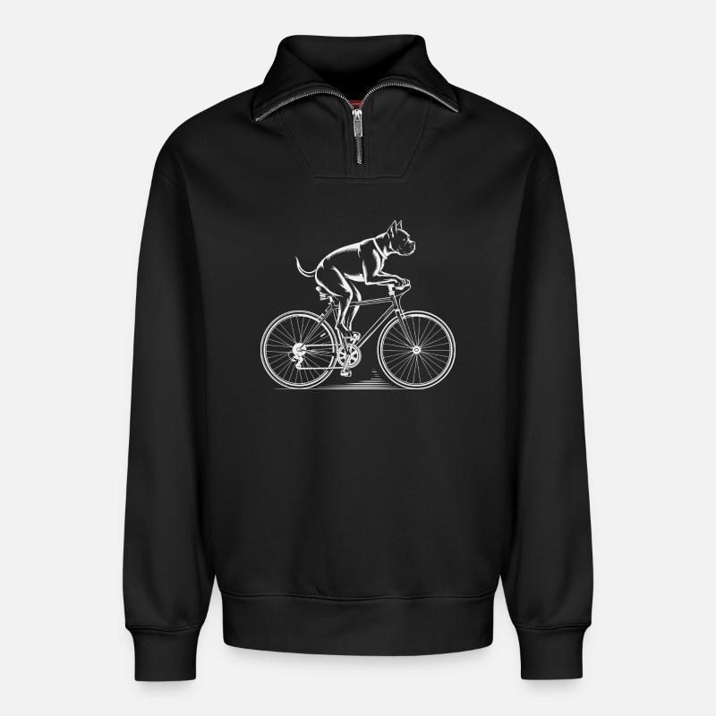 Boxer Dog Driving Bicycle - Relaxed Unisex Organic Half Zip Sweatshirt – von SPREAD - Schwarz