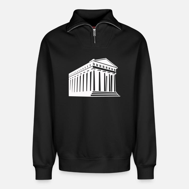 Antike griechische Tempelillustration - Relaxed Unisex Organic Half Zip Sweatshirt – von SPREAD - Schwarz
