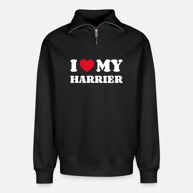 J'aime mon Harrier - Sweat unisexe décontracté en coton biologique à demi-zip – de SPREAD - noir