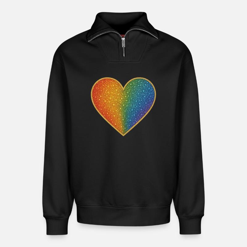 Funkelndes Regenbogenherz Design - Relaxed Unisex Organic Half Zip Sweatshirt – von SPREAD - Schwarz