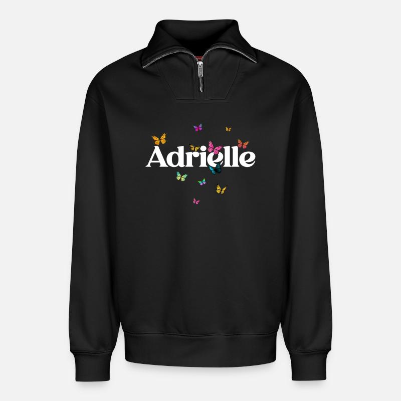 Schöner Mädchenname mit Schmetterlingen ADRIELLE - Relaxed Unisex Organic Half Zip Sweatshirt – von SPREAD - Schwarz