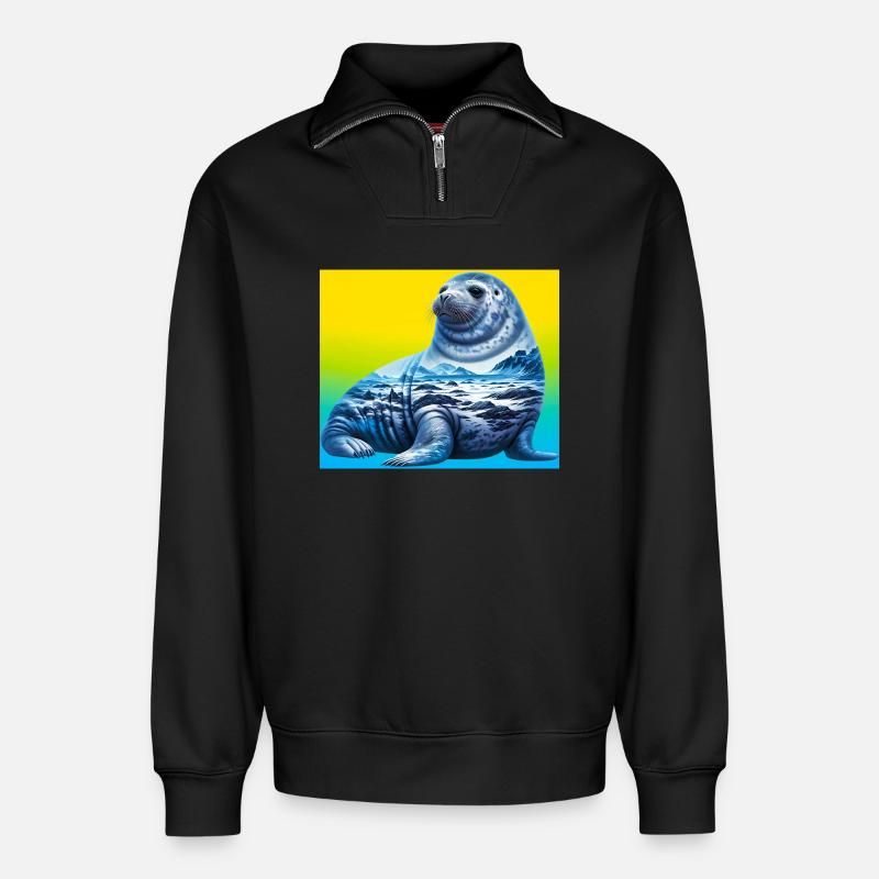 Siegel - Relaxed Unisex Organic Half Zip Sweatshirt – von SPREAD - Schwarz