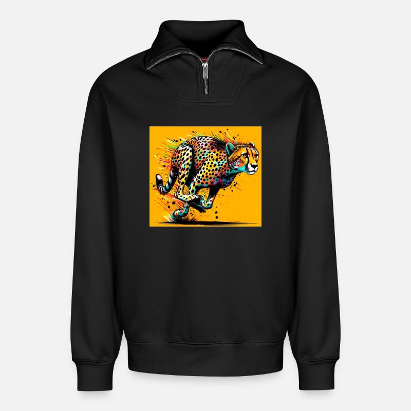 guépard - Sweat unisexe décontracté en coton biologique à demi-zip – de SPREAD - noir