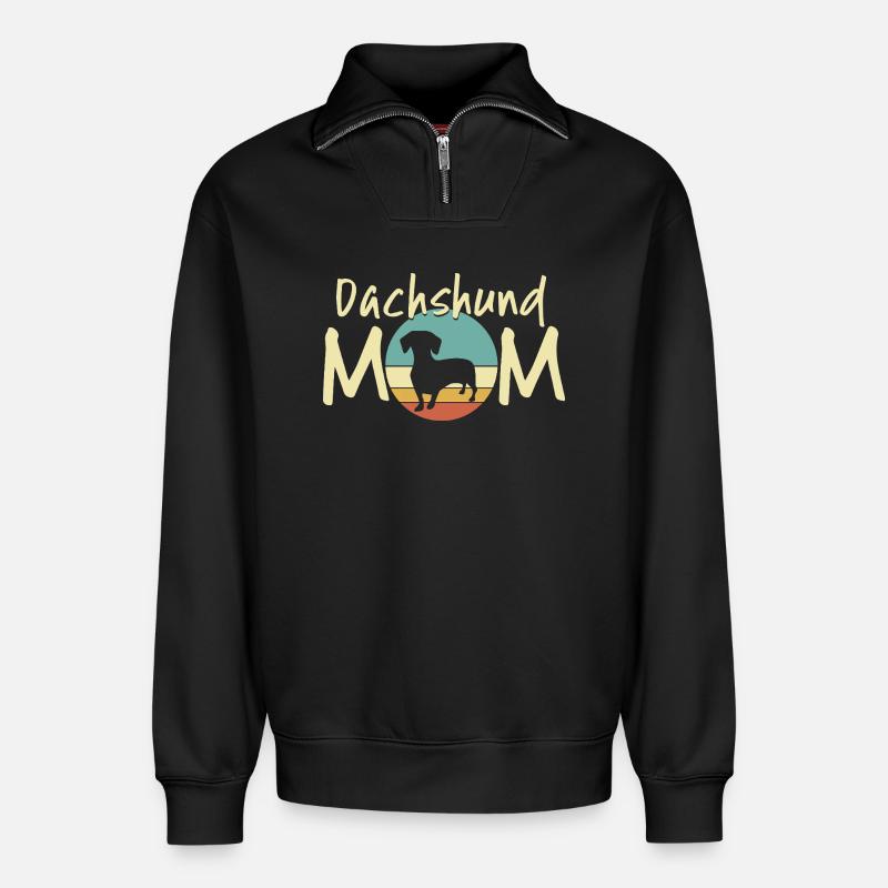 Teckel Lune Mère Design - Sweat unisexe décontracté en coton biologique à demi-zip – de SPREAD - noir