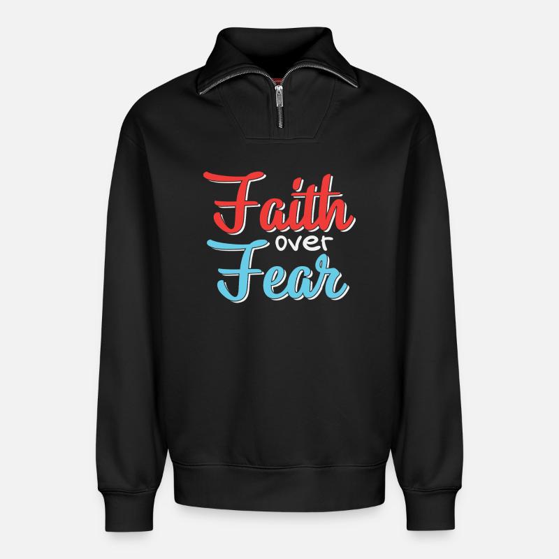 Glaube Über Angst Motiv Design - Relaxed Unisex Organic Half Zip Sweatshirt – von SPREAD - Schwarz