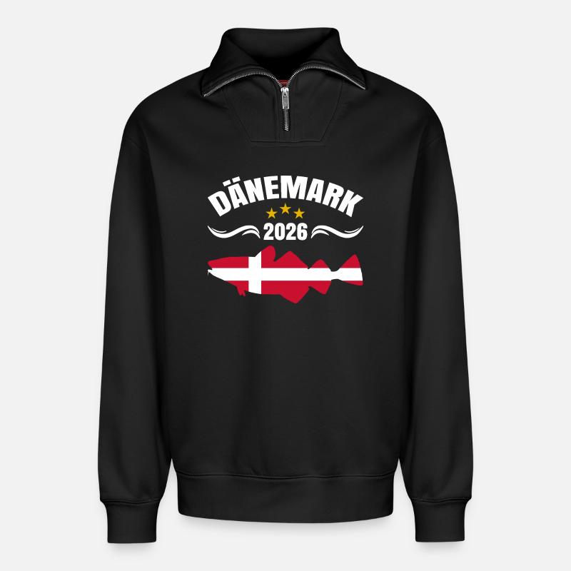 Vacances de pêche Danemark 2026 - Sweat unisexe décontracté en coton biologique à demi-zip – de SPREAD - noir