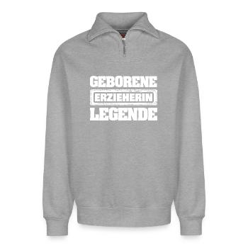 Profession : Éducateur - Sweat unisexe décontracté en coton biologique à demi-zip – de SPREAD - gris chiné - Devant