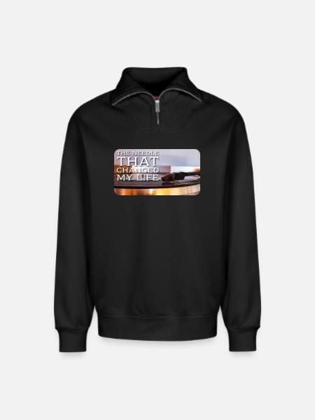 The needle that changed my life - Relaxed Unisex Organic Half Zip Sweatshirt – by SPREAD - black