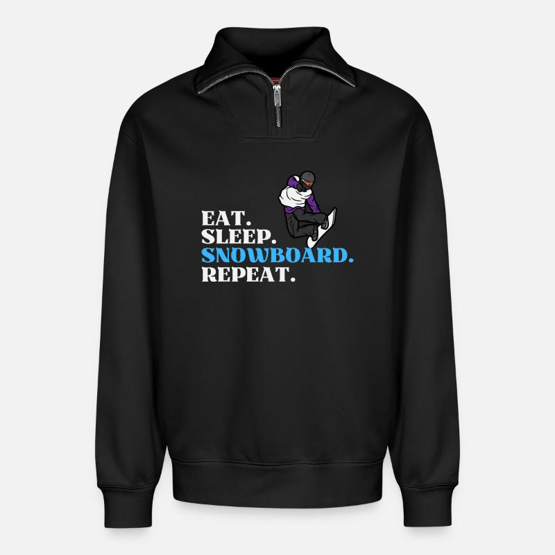 Eat Sleep Snowboard Repeat - Relaxed Unisex Organic Half Zip Sweatshirt – von SPREAD - Schwarz