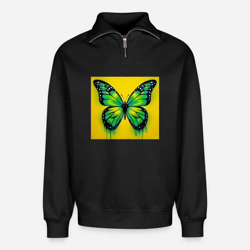 Schmetterling - Relaxed Unisex Organic Half Zip Sweatshirt – von SPREAD - Schwarz