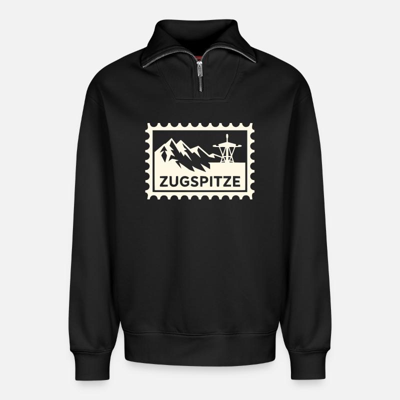 Berggipfel mit Seilbahn-Design - Relaxed Unisex Organic Half Zip Sweatshirt – von SPREAD - Schwarz
