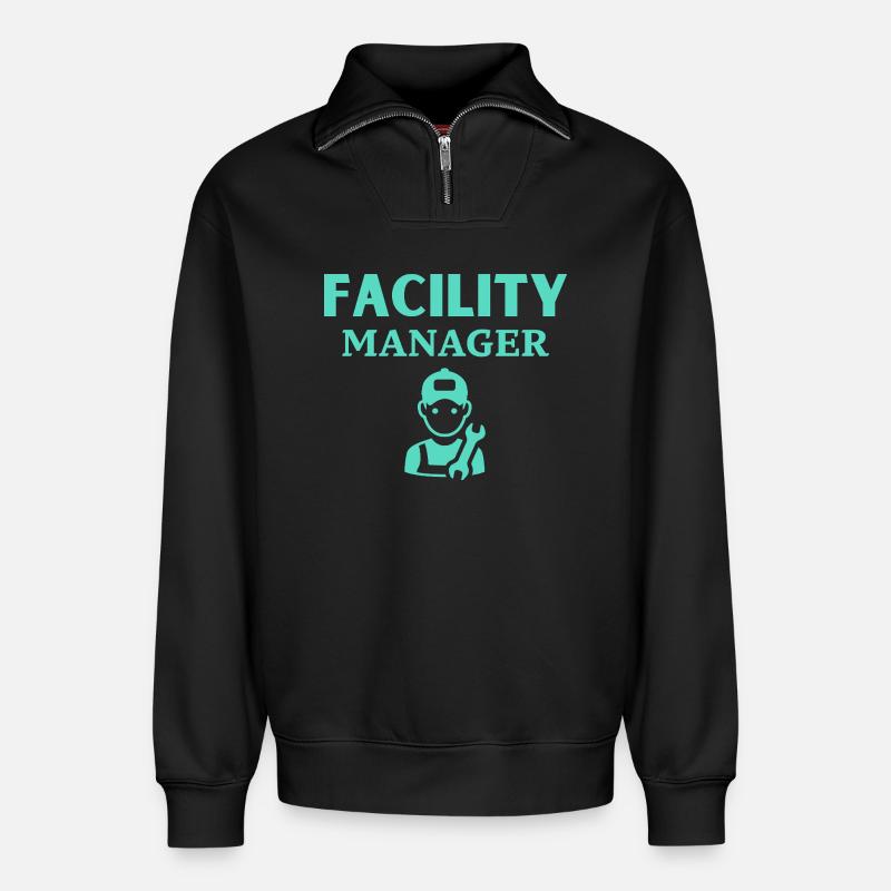 Facility Manager - Relaxed Unisex Organic Half Zip Sweatshirt – von SPREAD - Schwarz