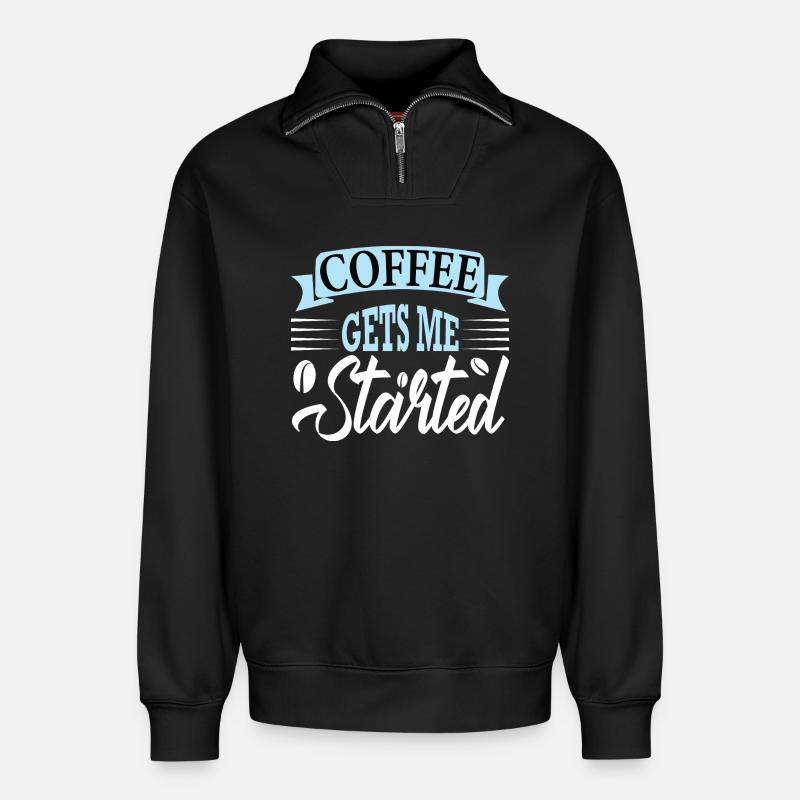 coffee gets me started - Relaxed Unisex Organic Half Zip Sweatshirt – von SPREAD - Schwarz