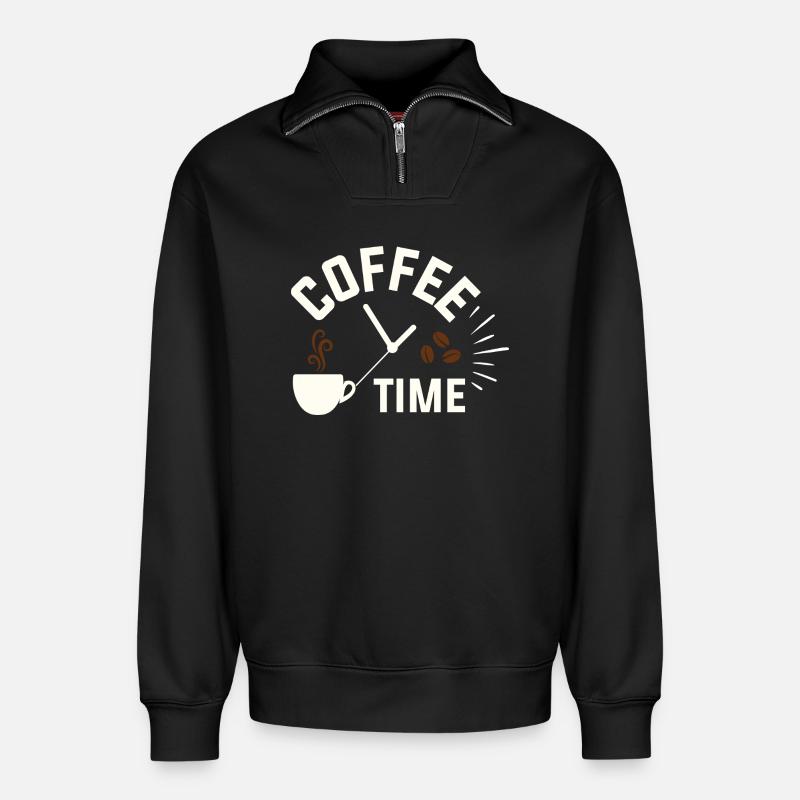 L’heure du café - Sweat unisexe décontracté en coton biologique à demi-zip – de SPREAD - noir