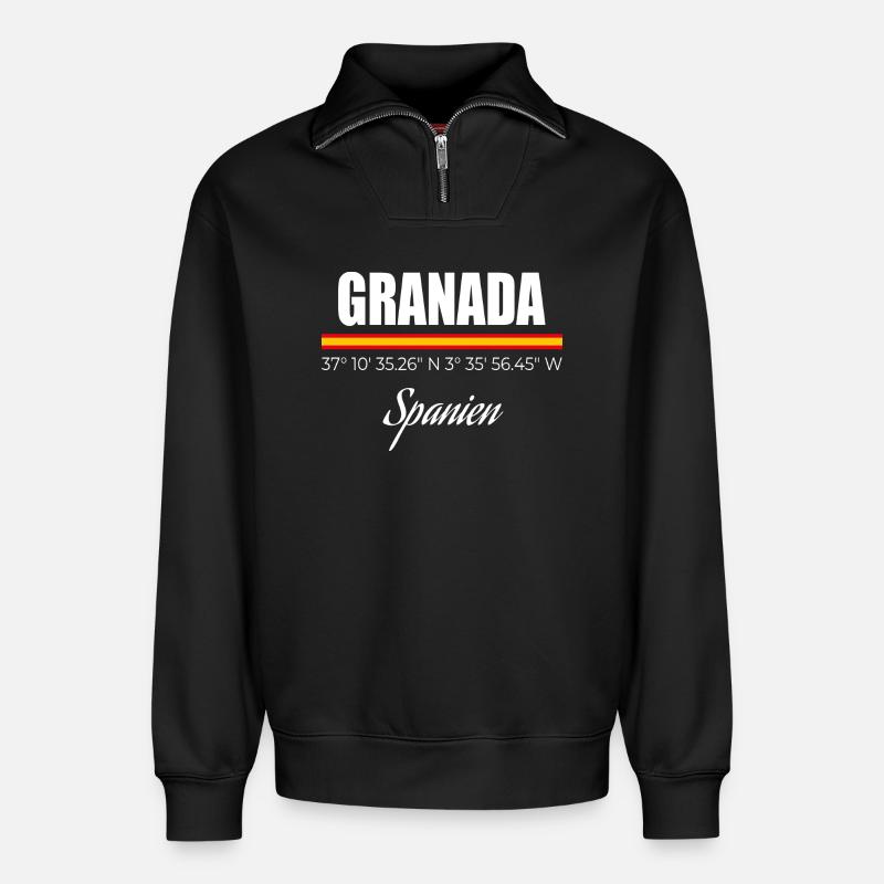Granada - Relaxed Unisex Organic Half Zip Sweatshirt – von SPREAD - Schwarz