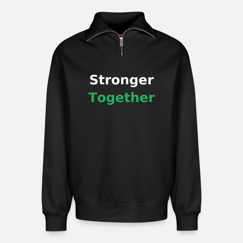 Stronger Together – Gemeinsam stark - Relaxed Unisex Organic Half Zip Sweatshirt – von SPREAD - Schwarz