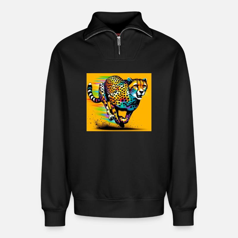 guépard - Sweat unisexe décontracté en coton biologique à demi-zip – de SPREAD - noir