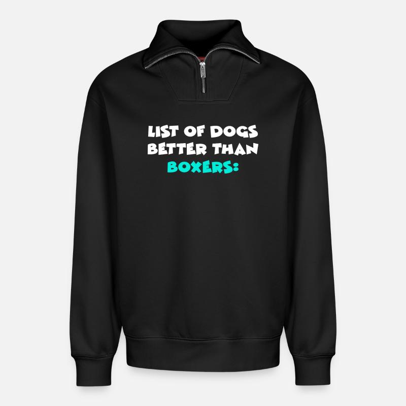 Chien Boxer - Sweat unisexe décontracté en coton biologique à demi-zip – de SPREAD - noir