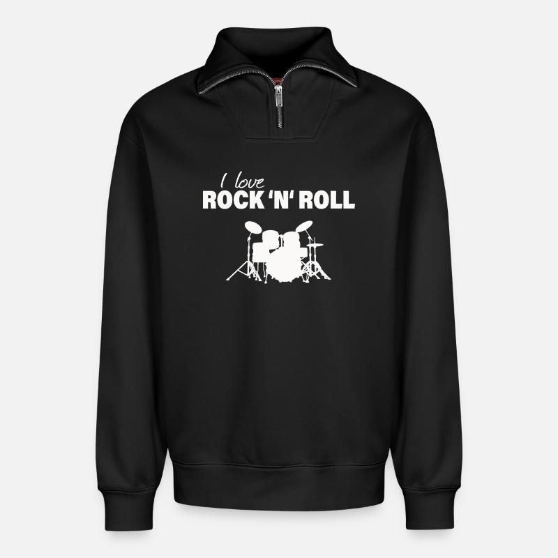 Rock and roll - Sweat unisexe décontracté en coton biologique à demi-zip – de SPREAD - noir