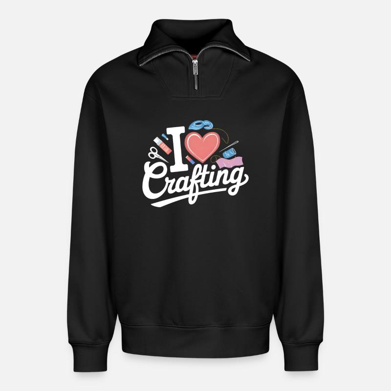 Ich liebe Basteln - Relaxed Unisex Organic Half Zip Sweatshirt – von SPREAD - Schwarz