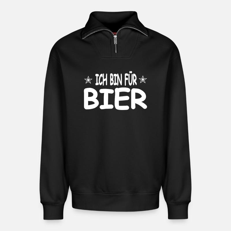 Bier - Relaxed Unisex Organic Half Zip Sweatshirt – von SPREAD - Schwarz