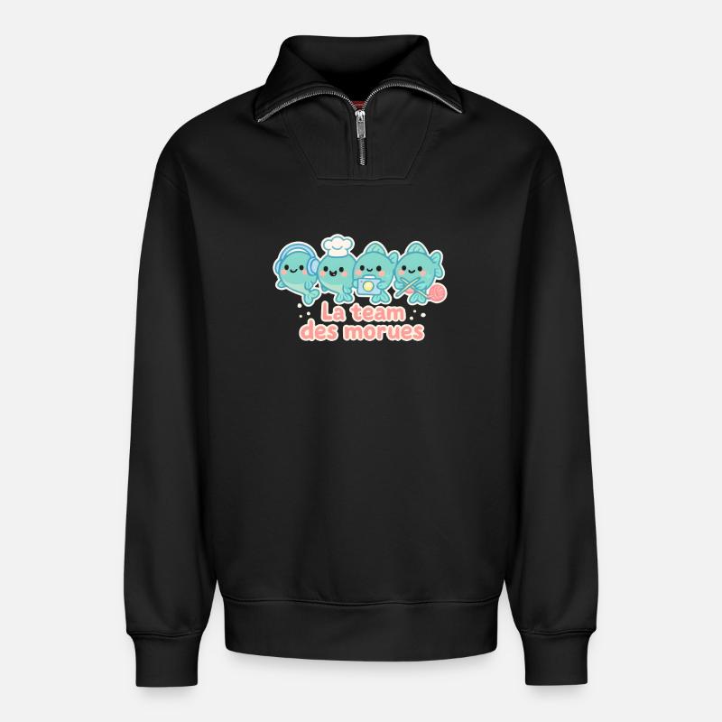 Das Team der nautischen Kabeljau-Maskottchen - Relaxed Unisex Organic Half Zip Sweatshirt – von SPREAD - Schwarz