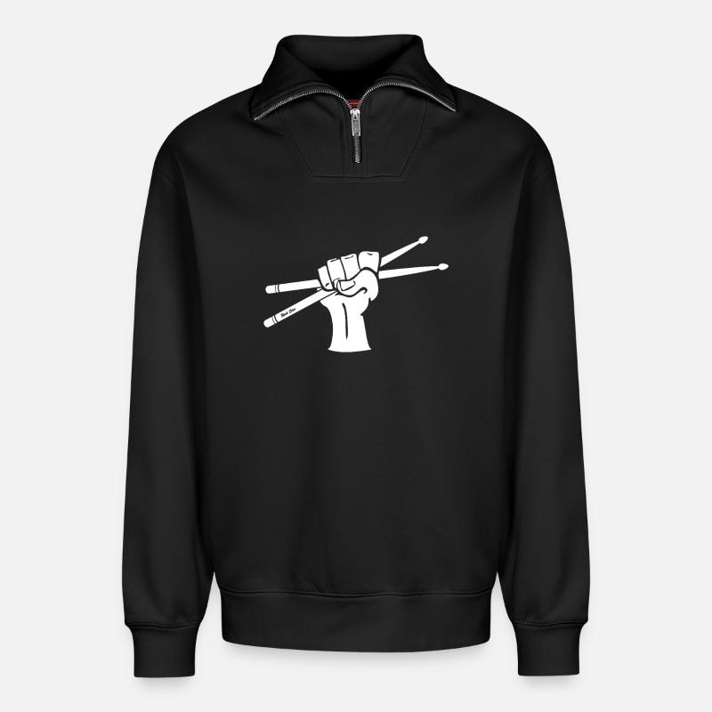 Drumsticks Motiv - Relaxed Unisex Organic Half Zip Sweatshirt – von SPREAD - Schwarz