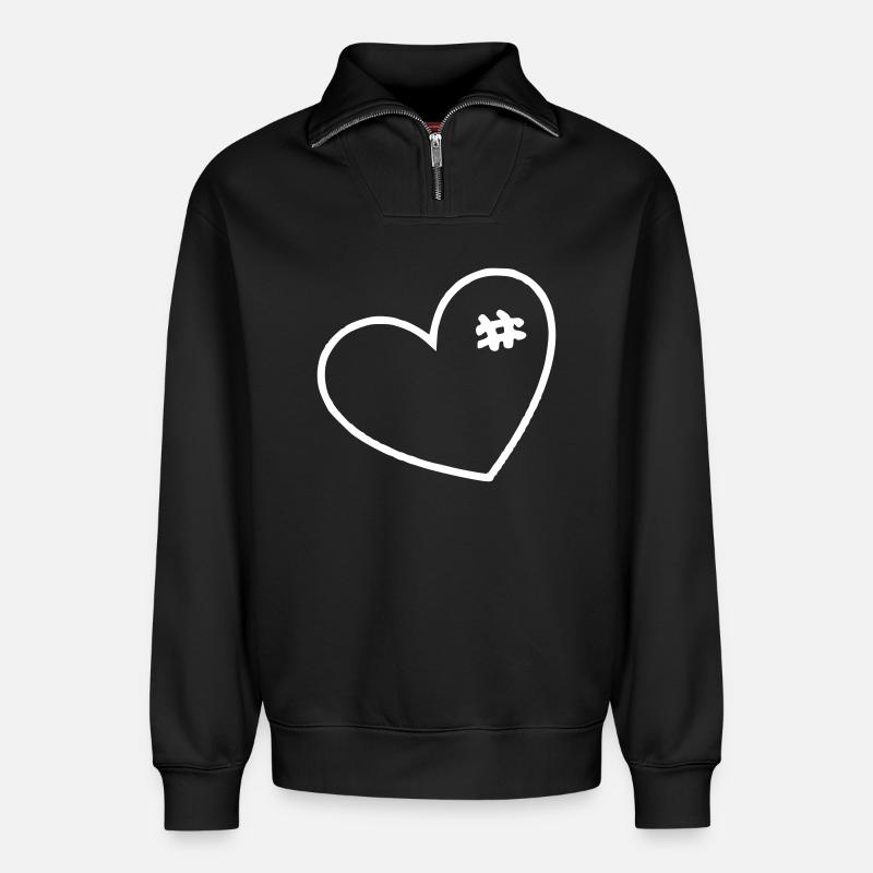 Weißes Herz mit Nähten - Relaxed Unisex Organic Half Zip Sweatshirt – von SPREAD - Schwarz