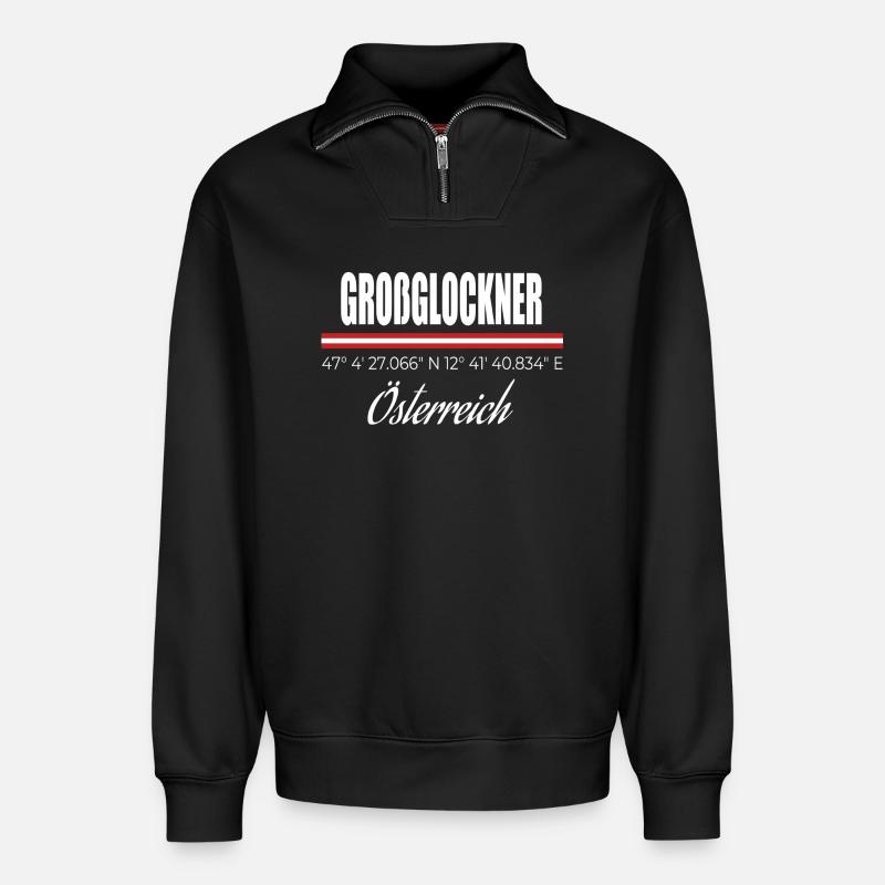 Großglockner - Relaxed Unisex Organic Half Zip Sweatshirt – by SPREAD - black