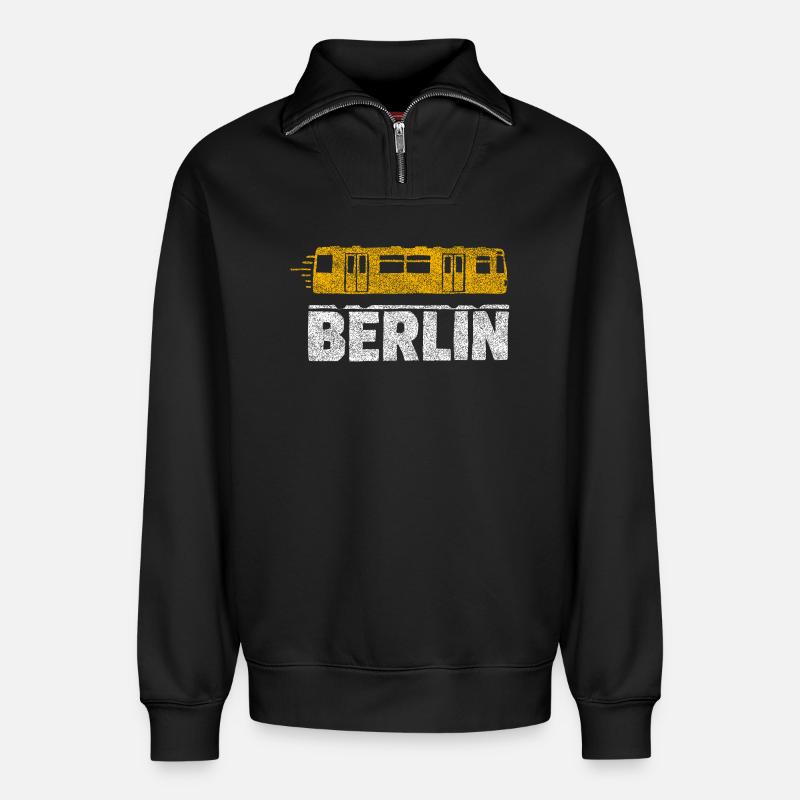 Graphique du tramway de Berlin - Sweat unisexe décontracté en coton biologique à demi-zip – de SPREAD - noir