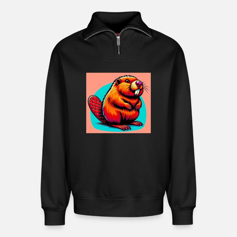 castor - Sweat unisexe décontracté en coton biologique à demi-zip – de SPREAD - noir