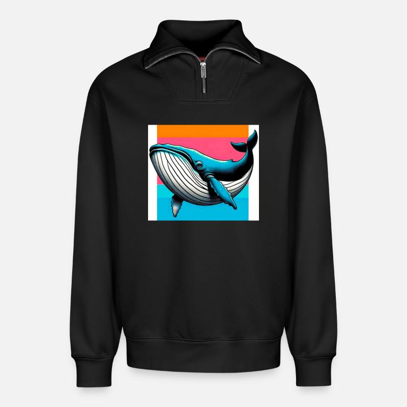baleine - Sweat unisexe décontracté en coton biologique à demi-zip – de SPREAD - noir