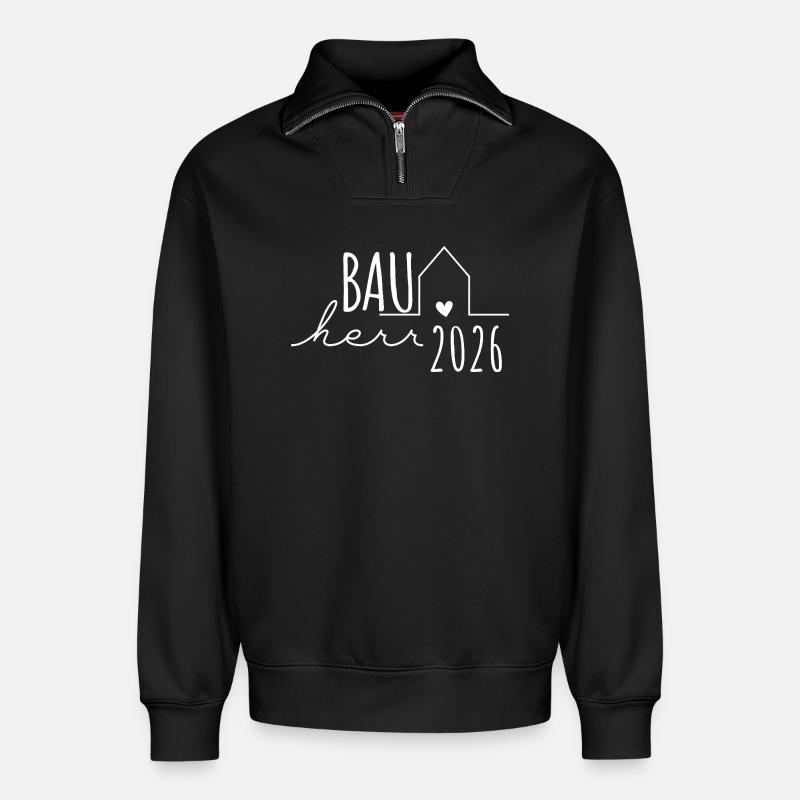 Constructeur 2026 - Builders Partnerlook Hausbau - Sweat unisexe décontracté en coton biologique à demi-zip – de SPREAD - noir