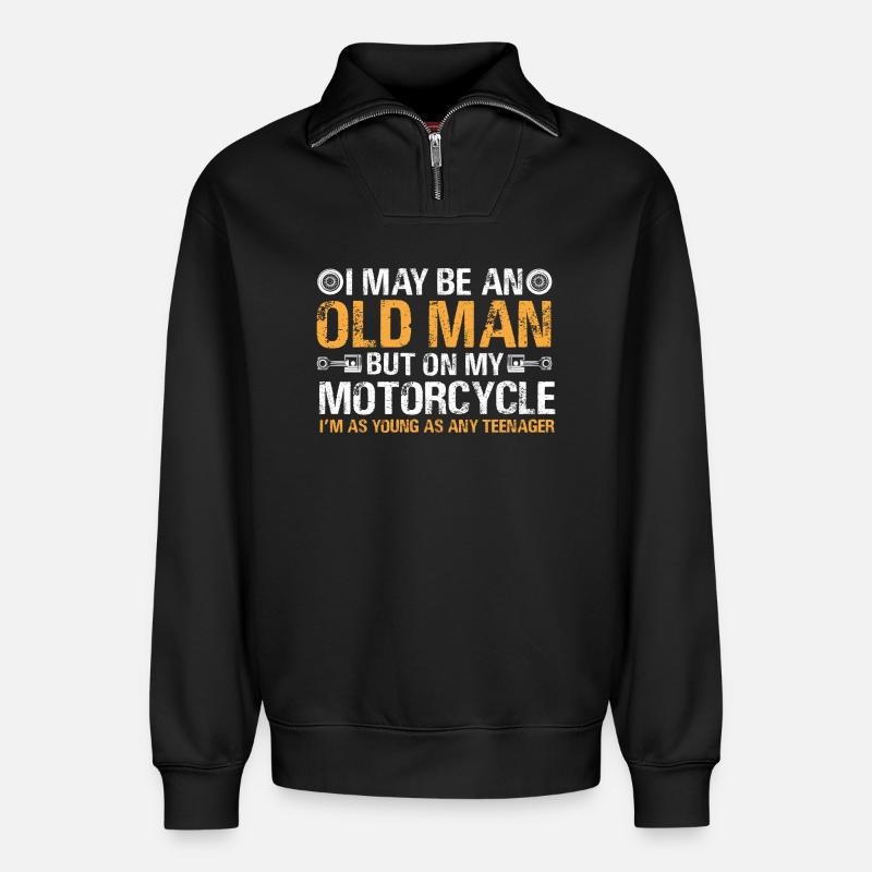 Motorrad alter Mann - Relaxed Unisex Organic Half Zip Sweatshirt – von SPREAD - Schwarz