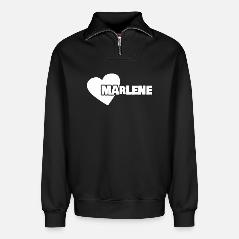 Prénom Marlene - Sweat unisexe décontracté en coton biologique à demi-zip – de SPREAD - noir