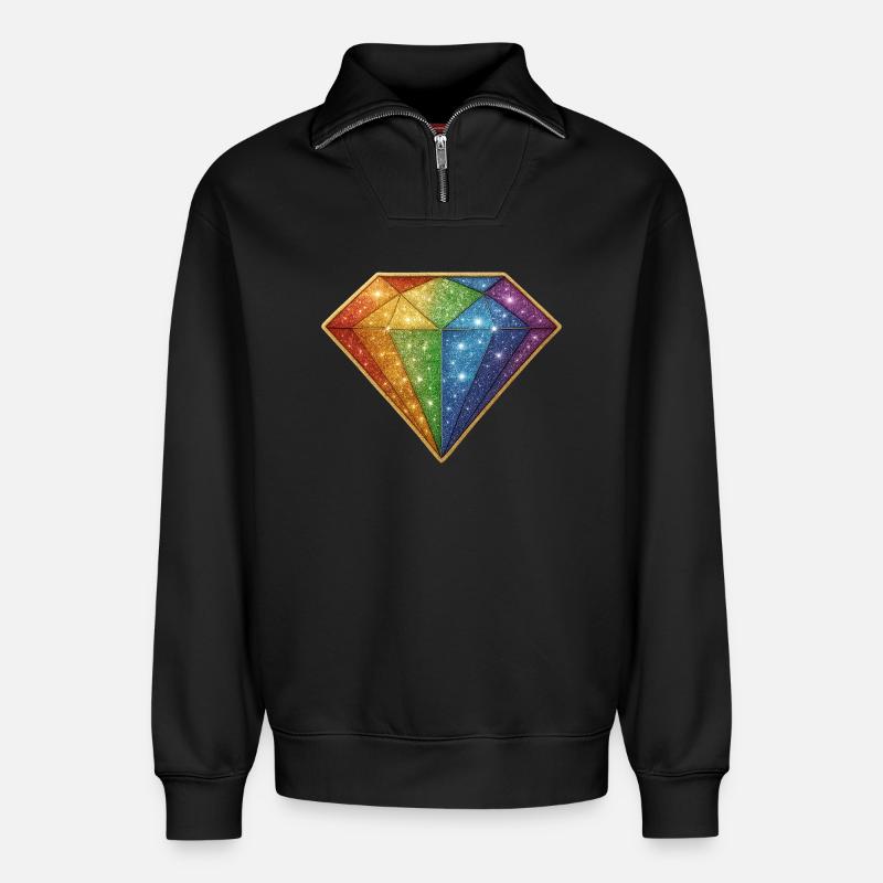 Regenbogen Glitzer-Diamant - Relaxed Unisex Organic Half Zip Sweatshirt – von SPREAD - Schwarz