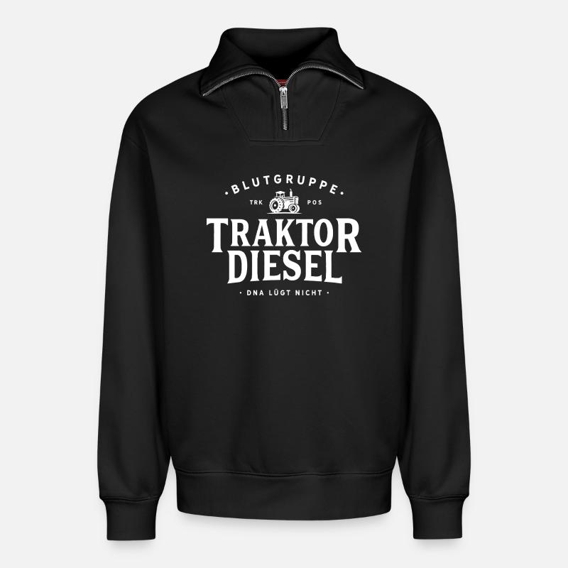 Blutgruppe Traktor Diesel  - Relaxed Unisex Organic Half Zip Sweatshirt – von SPREAD - Schwarz