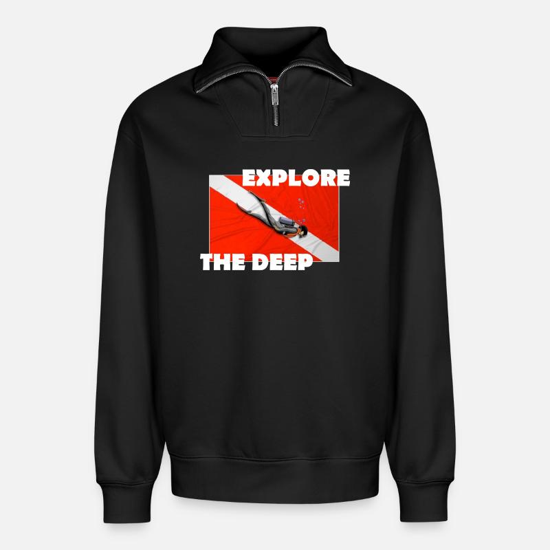 EXPLORE THE DEEP - Relaxed Unisex Organic Half Zip Sweatshirt – von SPREAD - Schwarz