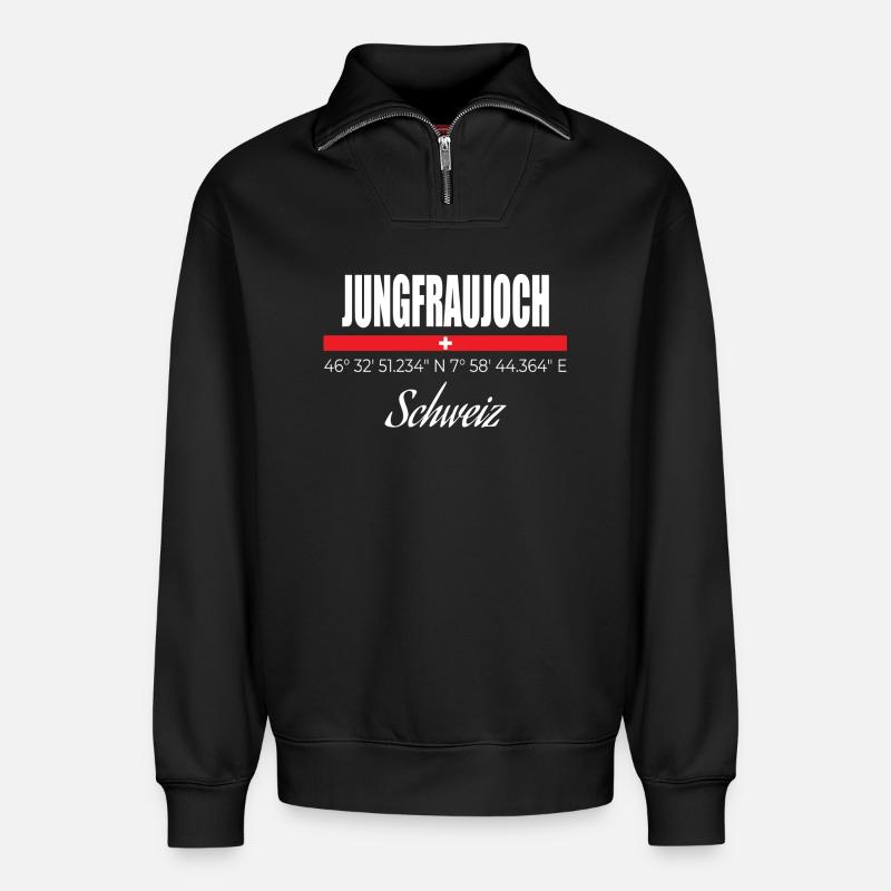 Jungfraujoch - Relaxed Unisex Organic Half Zip Sweatshirt – by SPREAD - black