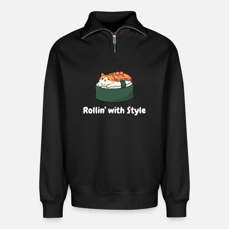 Sushi Katze Roll Stil - Relaxed Unisex Organic Half Zip Sweatshirt – von SPREAD - Schwarz